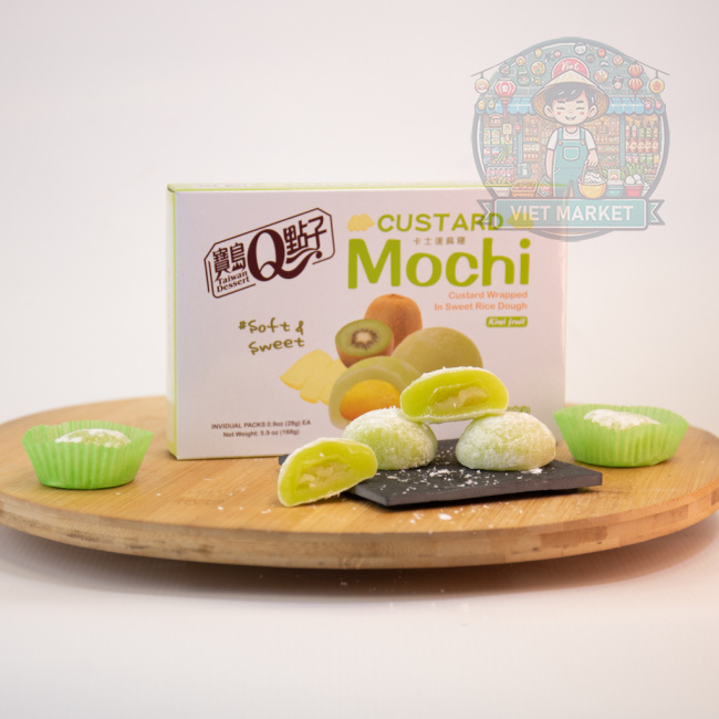 Q BRAND Custard mochi s príchuťou kiwi 168g