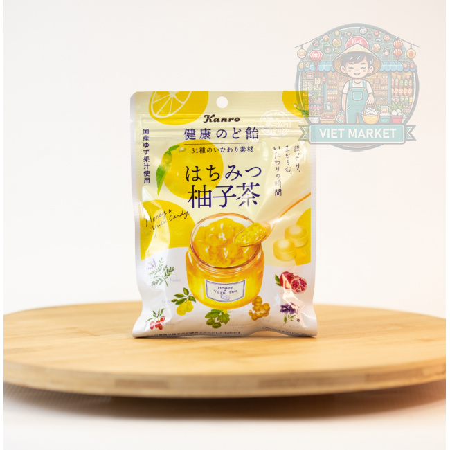 KANRO Gumené cukríky s príchuťou medového čaju Yuzu proti kašlu 80g