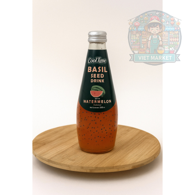 COOL TIME Nealkoholický nesýtený nápoj s bazalkovými semienkami s príchuťou vodný melón 290ml