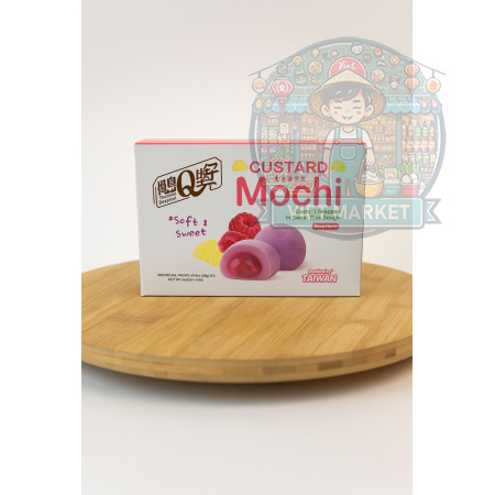 Q BRAND Custard mochi s príchuťou malina 168g