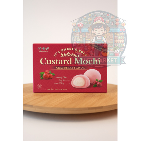 BAMBOO HOUSE Custard Mochi ryžové koláčiky s pudingovou náplňou s príchuťou brusnice 180g