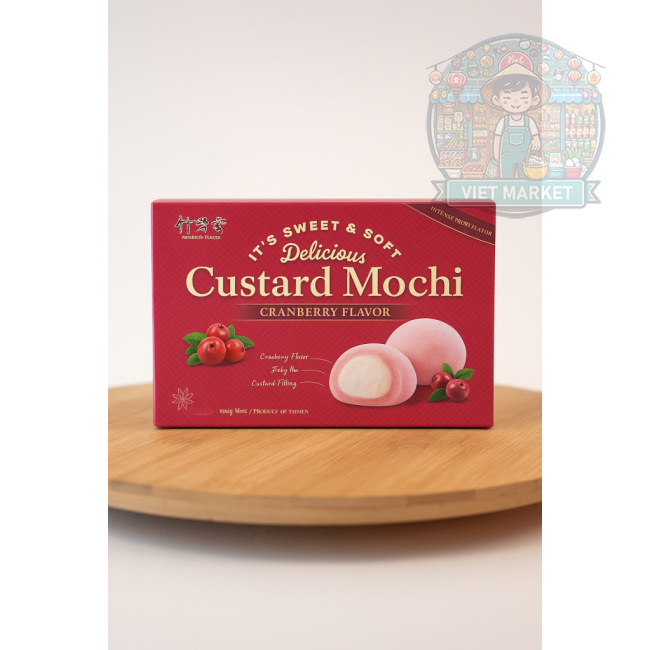 BAMBOO HOUSE Custard Mochi ryžové koláčiky s pudingovou náplňou s príchuťou brusnice 180g