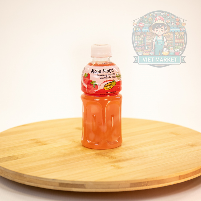 MOGU MOGU Nealkoholický nesýtený nápoj s jahodovou príchuťou a kúskami kokosového krému 320ml