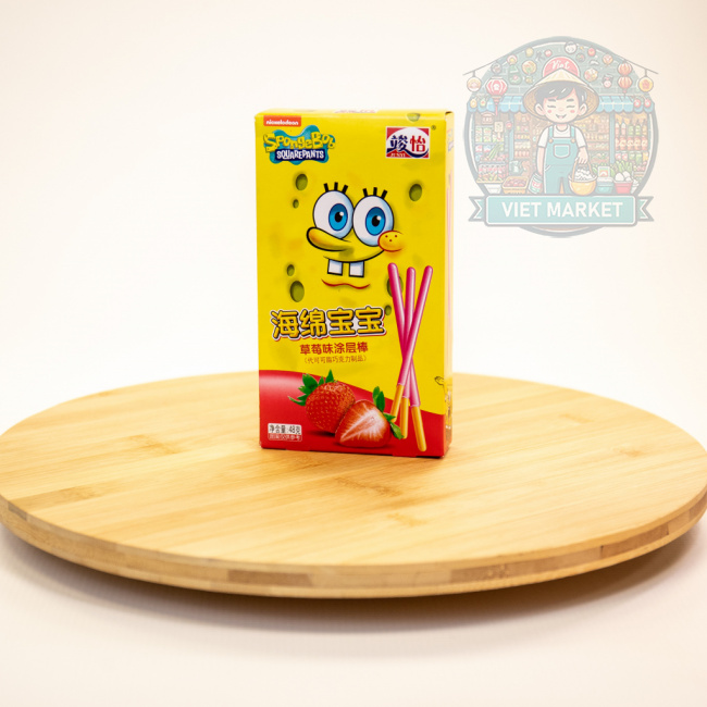 JUNYI SpongeBob Tyčinky máčané v bielej čokoláde s jahodovou príchuťou 48g