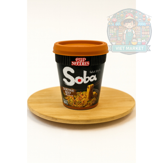 NISSIN SOBA Instantná zmes na prípravu polievky s príchuťou hovädzou so sukiyaki omáčkou v poháriku 89g
