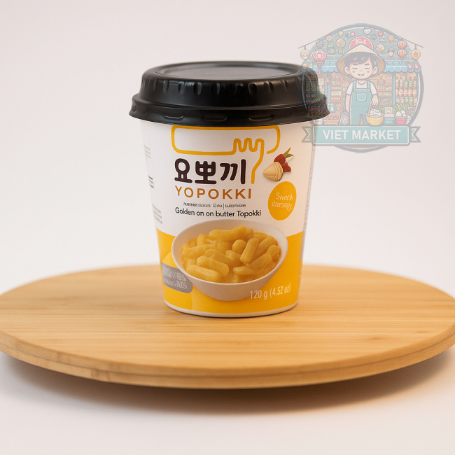 YOUNG PONG Instantné ryžové koláčiky Yopokki s maslovo cibuľovou príchuťou v poháriku 120g