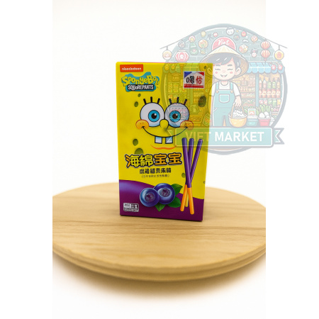 JUNYI SpongeBob Tyčinky máčané v čokoláde s čučoriedkovou príchuťou 48g