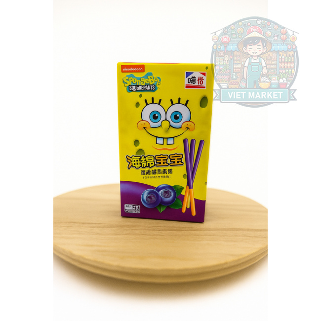 JUNYI SpongeBob Tyčinky máčané v čokoláde s čučoriedkovou príchuťou 48g