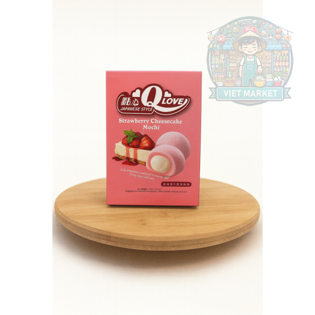 Q LOVE Mochi ryžové koláčiky s príchuťou jahodového cheesecaku 180g