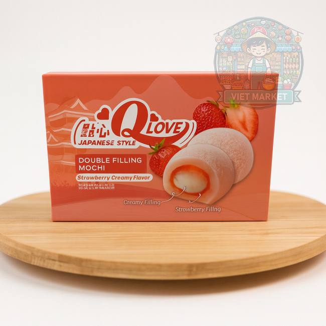 Q LOVE Mochi ryžové koláčiky s príchuťou mliečneho krému a jahody 180g