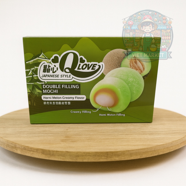 Q LOVE Mochi ryžové koláčiky s príchuťou mliečneho krému a hami melónu 180g