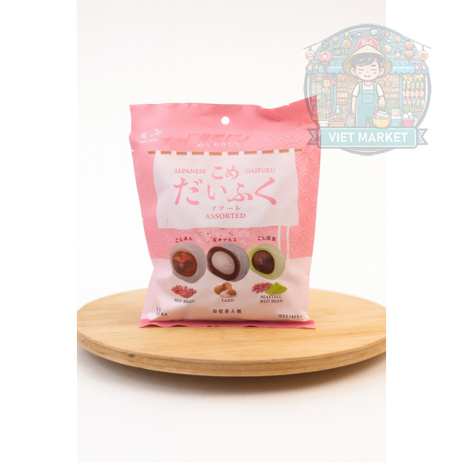 YUKI & LOVE Mochi ryžové koláčiky s príchuťou matcha s náplňou z červenej fazule, s príchuťou taro, s príchuťou červená fazuľa 225g