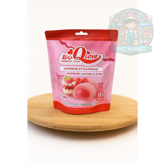 Q LOVE Mochi ryžové koláčiky s príchuťou pudingu a malín 120g