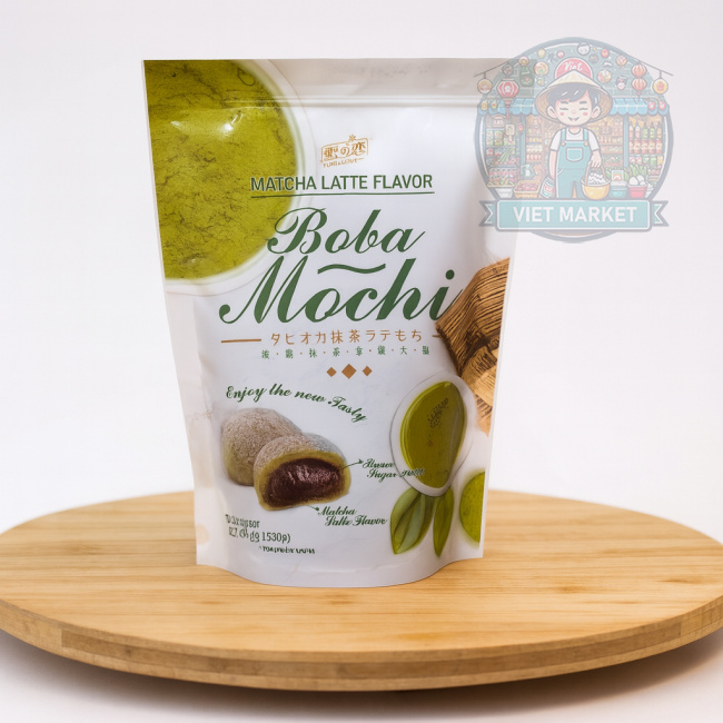 YUKI & LOVE Mochi ryžové koláčiky s príchuťou matcha latte s tapiokovými guličkami 120g