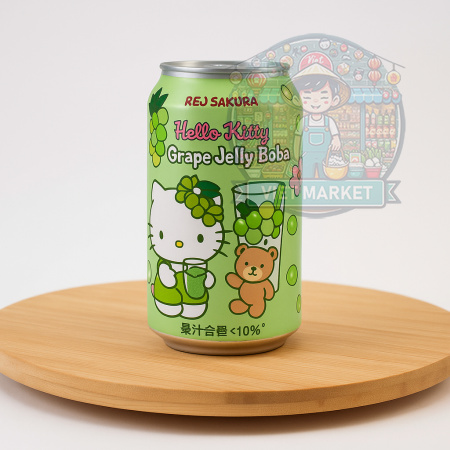RED SAKURA HELLO KITTY Nealkoholický nesýtený nápoj s guličkami s príchuťou biele hrozno 310ml
