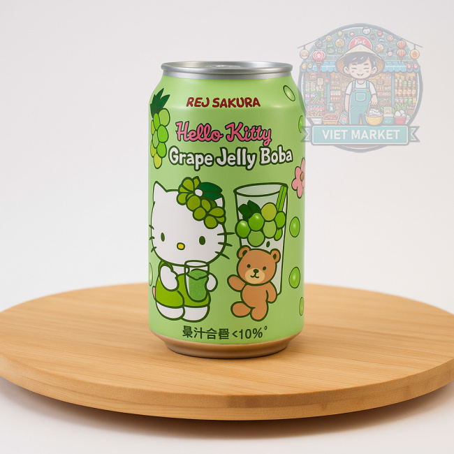 RED SAKURA HELLO KITTY Nealkoholický nesýtený nápoj s guličkami s príchuťou biele hrozno 310ml