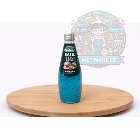 COOL TIME Nealkoholický nesýtený nápoj s bazalkovými semienkami s príchuťou ovocný koktejl 290ml 