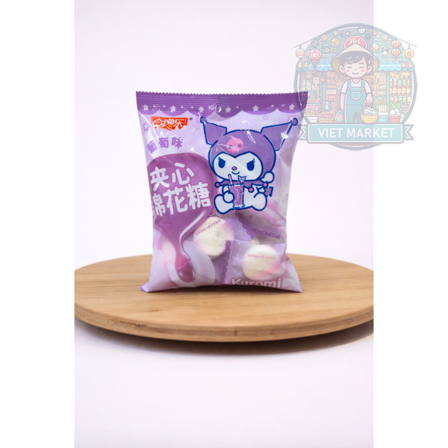 SANRIO Marshmallow cukríky s náplňou s príchuťou červeného hrozna 60g
