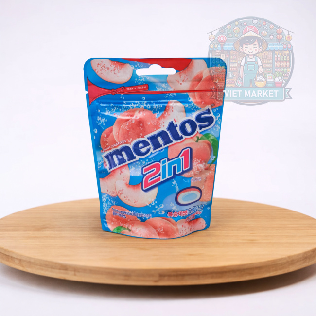 MENTOS Cukríky s príchuťou sóda a biela broskyňa 45g