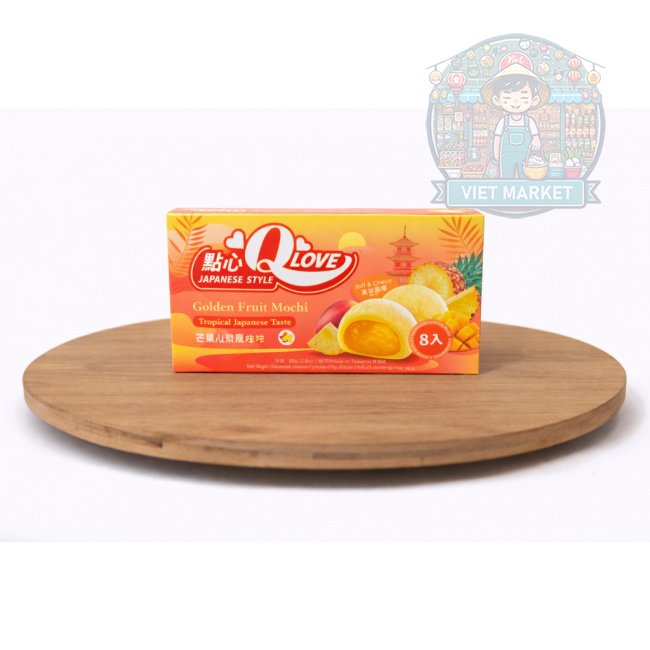 Q LOVE Mochi ryžové koláčiky s príchuťou ananásu a manga 80g