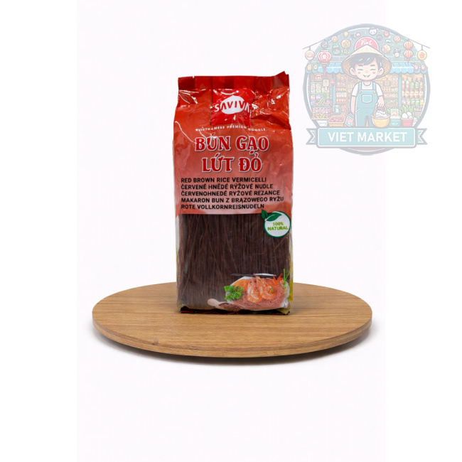 SAVIVA Červeno-hnedé tenké ryžové rezance 400g