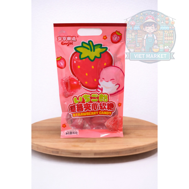 ENJOI Gumené plnené cukríky v tvare kocky s príchuťou jahoda 80g