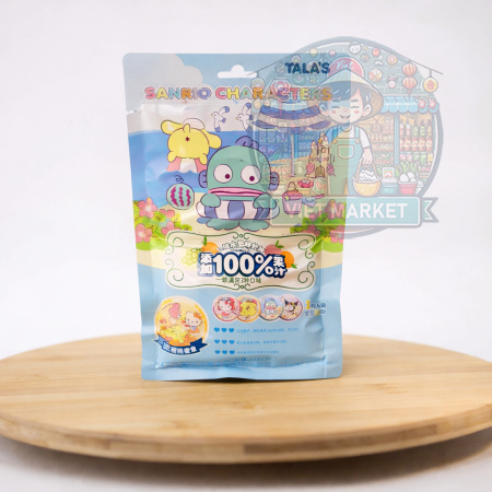 TALA´S SANRIO Gumené cukríky s príchuťou hrozno, biela broskyňa a pomaranč s odznakom 52g