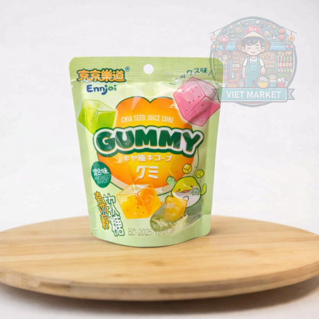 ENJOI Gumené cukríky v tvare kocky s chia semienkami s príchuťou ovocnou 50g