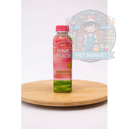 OKF ALOE VERA Nealkoholický nesýtený nápoj s príchuťou ružová broskyňa s dužinou aloe vera 500ml