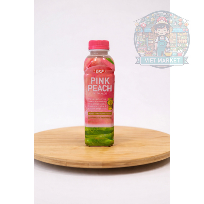 OKF ALOE VERA Nealkoholický nesýtený nápoj s príchuťou ružová broskyňa s dužinou aloe vera 500ml