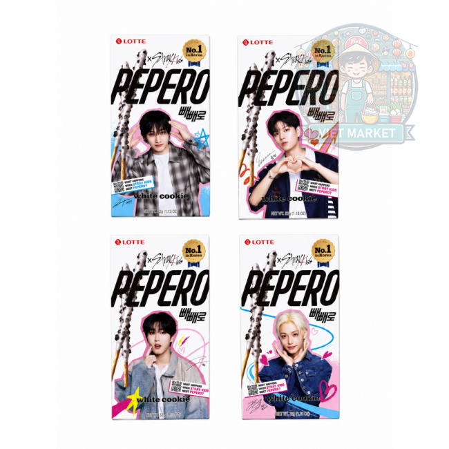 LOTTE PEPERO STRAY KIDS Tyčinky máčané v bielej čokoláde s kúskami sušienok 32g 