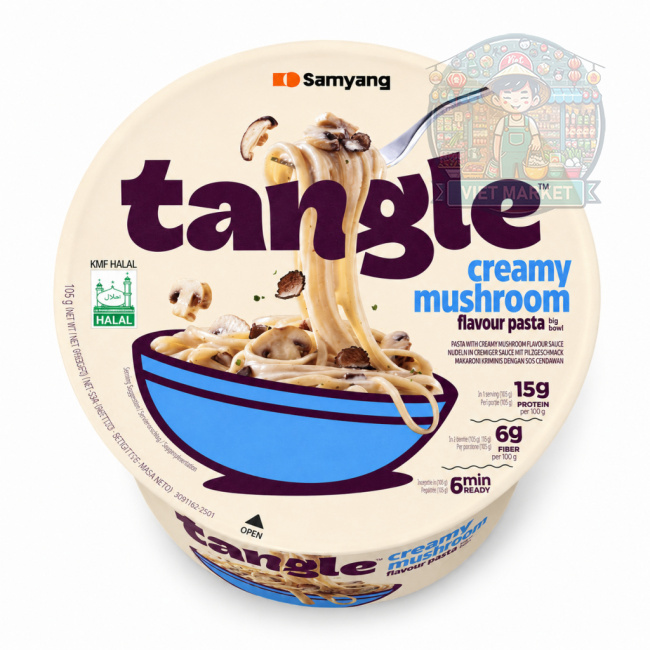 SAMYANG TANGLE Instantné rezance s krémovou hubovou  príchuťou  v miske 105g