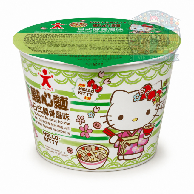  HELLO KITTY DOOL Instantná zmes na prípravu rezancov s príchuťou Tonkotsu  v miske 36g