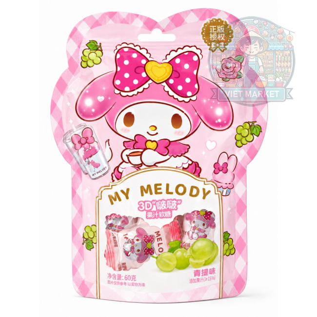 QUANJI MELODY Gumené lúpateľné cukríky s príchuťou zelené hrozno 60g	