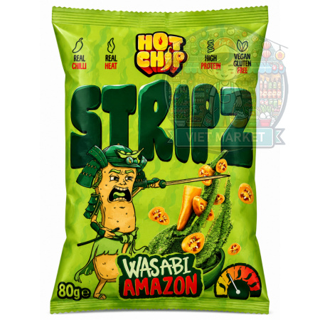 HOT CHIP Vegánsky, bezlepkový  hráškový chrumkavý snack s pikantnou wasabi príchuťou 80g