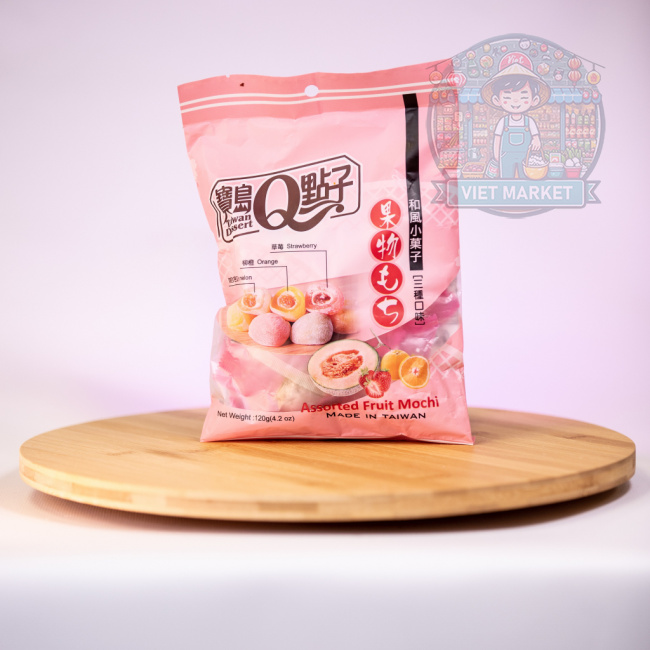 Q Brand Mochi japonský ryžový koláčik s príchuťou pomaranč, jahoda a melón 120g