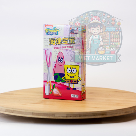 JUNYI SpongeBob Tyčinky máčané v čokoláde s príchuťou mlieka a jahody 48g