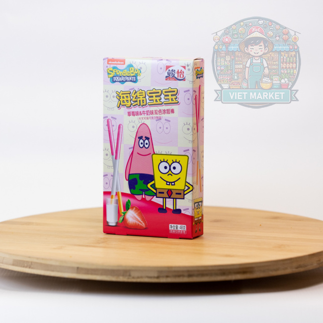 JUNYI SpongeBob Tyčinky máčané v čokoláde s príchuťou mlieka a jahody 48g