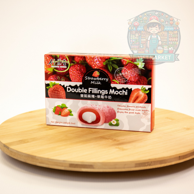BAMBOO HOUSE Mochi ryžové koláčiky s dvojitou náplňou s príchuťou mlieka a jahody 180g