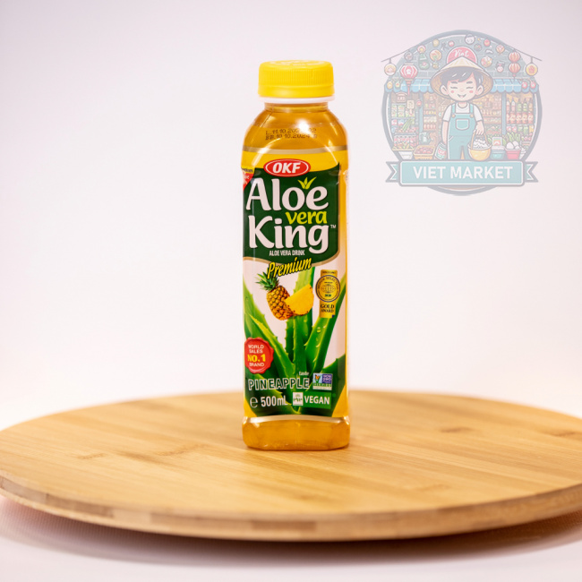 OKF ALOE VERA KING Nealkoholický nesýtený nápoj s ananásovou príchuťou a kúskami dužiny aloe vera 500ml