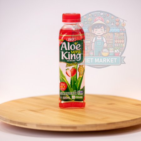ALOE VERA KING Nealkoholický nesýtený nápoj s jahodovou príchuťou a kúskami dužiny aloe vera 500ml