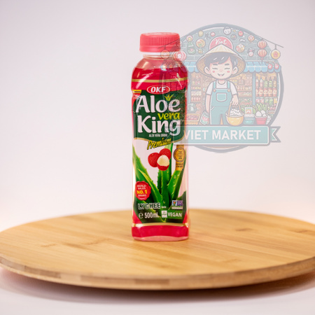 ALOE VERA KING Nealkoholický nesýtený nápoj s liči príchuťou a kúskami dužiny aloe vera 500ml