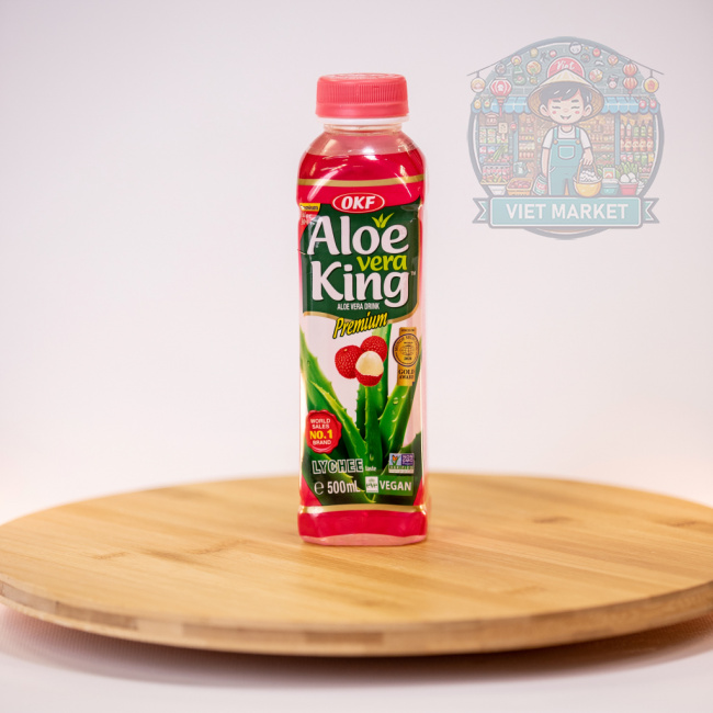 OKF ALOE VERA KING Nealkoholický nesýtený nápoj s liči príchuťou a kúskami dužiny aloe vera 500ml