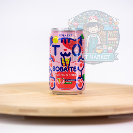 BOBA Tea Nealkoholický nesýtený nápoj s guličkami s príchuťou jahoda a broskyňa 320ml 